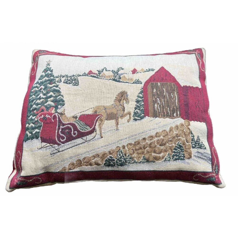Horse Sleigh Bridge Granny Core Christmas Snow Country Tapestry Decor Pi…